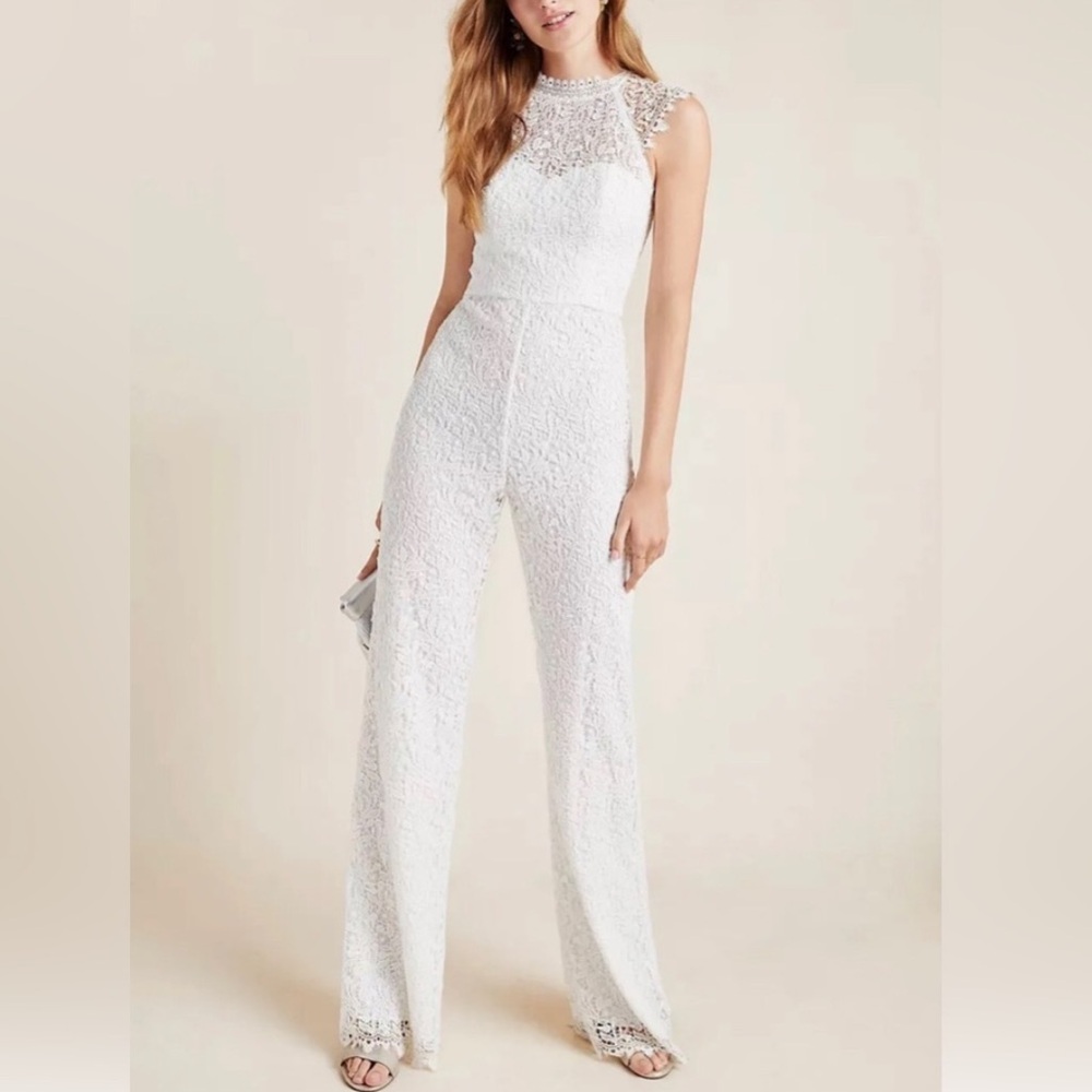 ML Monique Lhuillier Women's Jumpsuit White Lace